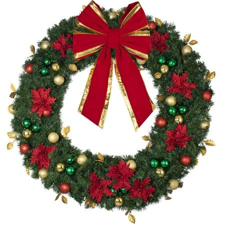 72" Unlit Decorated Wreath - Elegant Poinsettia - Bow Option Available 3 72" Unlit Decorated Wreath - Elegant Poinsettia - Bow Option Available - Image 3