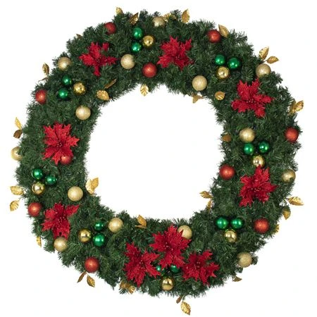 72" Unlit Decorated Wreath - Elegant Poinsettia - Bow Option Available 1 72" Unlit Decorated Wreath - Elegant Poinsettia - Bow Option Available