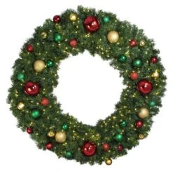 60" Lit LED Warm White Decorated Wreath - Colors Of The Holidays - Bow Option Available