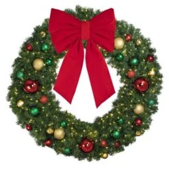 60" Lit LED Warm White Decorated Wreath - Colors Of The Holidays - Bow Option Available -Twinkly Trees Shop dw 60 led coth b vb 24 r
