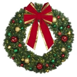60" Lit LED Warm White Decorated Wreath - Colors Of The Holidays - Bow Option Available -Twinkly Trees Shop dw 60 led coth b vb 24 rgt