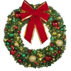 60" Lit LED Warm White Decorated Wreath - DELUXE Colors Of The Holidays - Bow Option Available -Twinkly Trees Shop dw 60 led del coth b vb 24 rgt