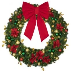 72" Lit LED Warm White Decorated Wreath - Elegant Poinsettia - Bow Option Available -Twinkly Trees Shop dw 60 led ep b vb 24 r 1