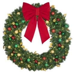 60" Lit LED Warm White Decorated Wreath - Traditional Décor - Bow Option Available 6 60" Lit LED Warm White Decorated Wreath - Traditional Décor - Bow Option Available -Twinkly Trees Shop dw 60 led t b vb 24 r