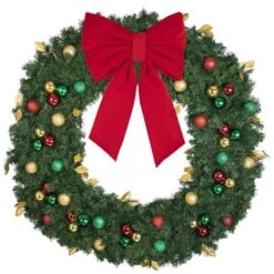 60" Unlit Decorated Wreath - Traditional Décor - Bow Option Available -Twinkly Trees Shop dw 60 t b vb 24 r