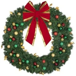 60" Unlit Decorated Wreath - Traditional Décor - Bow Option Available -Twinkly Trees Shop dw 60 t b vb 24 rgt