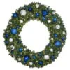 72" Lit LED Warm White Decorated Wreath - Blue And Silver Décor - Bow Option Available