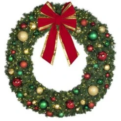 72" Lit LED Warm White Decorated Wreath - Colors Of The Holidays - Bow Option Available -Twinkly Trees Shop dw 72 led coth b vb 24 rgt