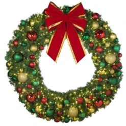 72" Lit LED Warm White Decorated Wreath - DELUXE Colors Of The Holidays - Bow Option Available -Twinkly Trees Shop dw 72 led del coth b vb 24 rgt