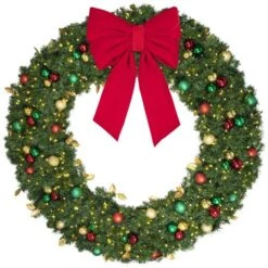 72" Lit LED Warm White Decorated Wreath - Traditional Décor - Bow Option Available 7 72" Lit LED Warm White Decorated Wreath - Traditional Décor - Bow Option Available -Twinkly Trees Shop dw 72 led t b vb 24 r