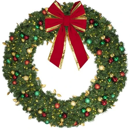 72" Lit LED Warm White Decorated Wreath - Traditional Décor - Bow Option Available 3 72" Lit LED Warm White Decorated Wreath - Traditional Décor - Bow Option Available - Image 3
