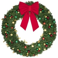 72" Unlit Decorated Wreath - Traditional Décor - Bow Option Available -Twinkly Trees Shop dw 72 t b vb 24 r