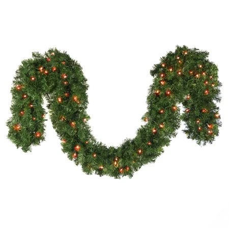 9' X14" Deluxe Oregon Fir Garland, Lit, Red 1 9' X14" Deluxe Oregon Fir Garland, Lit, Red