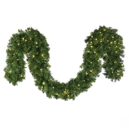 9' X14" Deluxe Oregon Fir Garland, Lit, Warm White 1 9' X14" Deluxe Oregon Fir Garland, Lit, Warm White