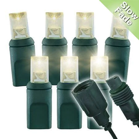 Slow Fade Warm White Wide Angle Conical - 4" Spacing, 70 Bulb, Grn Cord, UL Coaxial RY Plug - Full Wave 1 Slow Fade Warm White Wide Angle Conical - 4" Spacing, 70 Bulb, Grn Cord, UL Coaxial RY Plug - Full Wave