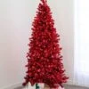 7.5' Indoor LED Shimmer Spruce Tinsel Christmas Tree - Red