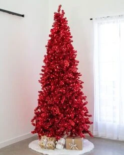 9' Indoor LED Shimmer Spruce Tinsel Christmas Tree - Red
