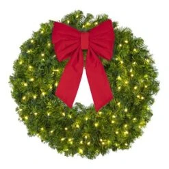 30" Lit Warm White Deluxe Oregon Fir Wreath - Bow Option Available -Twinkly Trees Shop w 30 dofl ww b vb 8 r