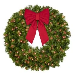 36" Lit Red Deluxe Oregon Fir Wreath - Bow Option Available -Twinkly Trees Shop w 36 dofl r b vb 12 r