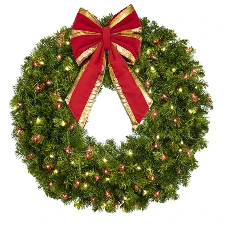 36" Lit Warm White And Red Deluxe Oregon Fir Wreath - Bow Option Available 3 36" Lit Warm White And Red Deluxe Oregon Fir Wreath - Bow Option Available - Image 3