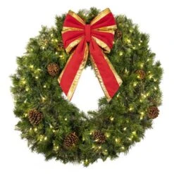 36" Lit Warm White Deluxe Mixed Pine Wreath - Bow Option Available -Twinkly Trees Shop w 36 mpl t ww b vb 12 rgt