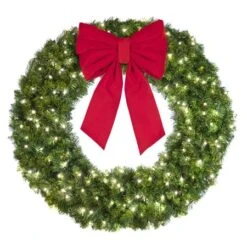 48" Lit Pure White Deluxe Oregon Fir Wreath - Bow Option Available -Twinkly Trees Shop w 48 dofl 6 pw b vb 18 r