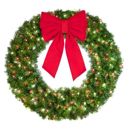 48" Lit Pure White And Red Deluxe Oregon Fir Wreath - Bow Option Available 2 48" Lit Pure White And Red Deluxe Oregon Fir Wreath - Bow Option Available - Image 2