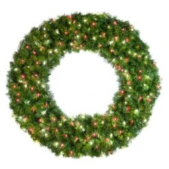 48" Lit Pure White And Red Deluxe Oregon Fir Wreath - Bow Option Available