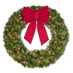 48" Lit Red Deluxe Oregon Fir Wreath - Bow Option Available -Twinkly Trees Shop w 48 dofl 6 r b vb 18 r