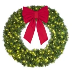 48" Lit Warm White Deluxe Oregon Fir Wreath - Bow Option Available -Twinkly Trees Shop w 48 dofl 6 ww b vb 18 r