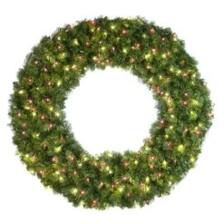 48" Lit Warm White And Red Deluxe Oregon Fir Wreath - Bow Option Available