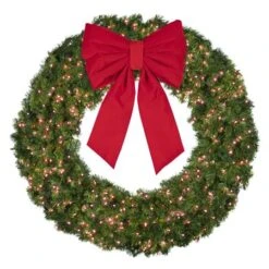 60" Lit Red Deluxe Oregon Fir Wreath - Bow Option Available -Twinkly Trees Shop w 60 dofl 6 r b vb 24 r