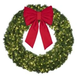 60" Lit Warm White Deluxe Oregon Fir Wreath - Bow Option Available -Twinkly Trees Shop w 60 dofl 6 ww b vb 24 r