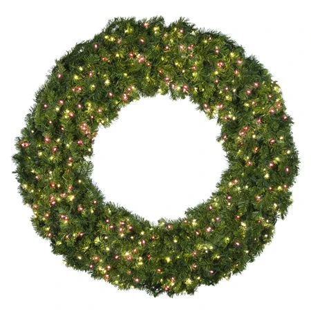 60" Lit Warm White And Red Deluxe Oregon Fir Wreath - Bow Option Available 1 60" Lit Warm White And Red Deluxe Oregon Fir Wreath - Bow Option Available