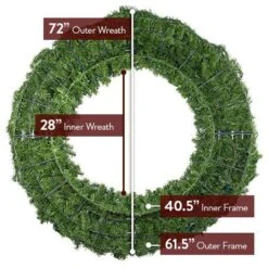72" Lit Warm White And Red Deluxe Oregon Fir Wreath - Bow Option Available -Twinkly Trees Shop w 72 dof 6 back diagram 1 1