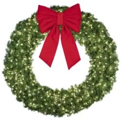 72" Lit Pure White Deluxe Oregon Fir Wreath - Bow Option Available -Twinkly Trees Shop w 72 dofl 6 pw b vb 24 r 1