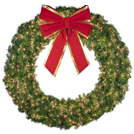 72" Lit Red Deluxe Oregon Fir Wreath - Bow Option Available 2 72" Lit Red Deluxe Oregon Fir Wreath - Bow Option Available - Image 2