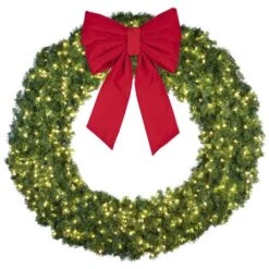 72" Lit Warm White Deluxe Oregon Fir Wreath - Bow Option Available -Twinkly Trees Shop w 72 dofl 6 ww b vb 24 r