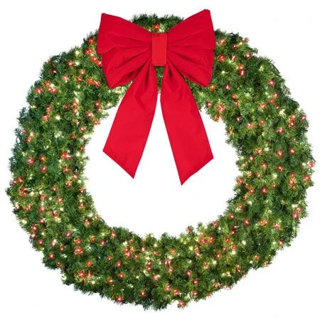 72" Lit Pure White And Red Deluxe Oregon Fir Wreath - Bow Option Available 2 72" Lit Pure White And Red Deluxe Oregon Fir Wreath - Bow Option Available - Image 2